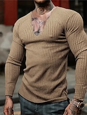 economico magliette di base-Per uomo Maglietta Maglietta a Maglia Camicia a Maniche Lunghe Manica Lunga Scollo a V Primavera &amp; Autunno Semplice Striscia di Fossa Moda Designer Essenziale Vacanza Streetwear Uscire Vinaccia Nero