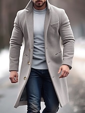 billiga Trenchcoat för män-Herr Vinterkappa Rock Trenchcoat Kontor &amp; Karriär Dagliga kläder Vinter Polyester Håller värmen Vindtät Ytterkläder Kläder Mode Uppvärmning Slät Ficka Kavajslag Enkelknäppt