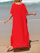 abordables Robes décontractées blanches-robe blanche Robe casual Robe d&#039;été Femme robe longue Fendu Rendez-vous Vacances Plage Maxi basique Col V Demi Manches Ample Noir Blanche Jaune Taille unique