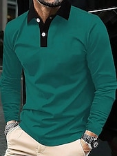 olcso Férfi klasszikus póló-Férfi POLO trikó Button Up Polos Munka Hétköznapi Hajtóka Hosszú ujj Divat Alap Színes Gomb splice Tavasz &amp; Ősz Normál Piros Sötétkék Barna Zöld POLO trikó