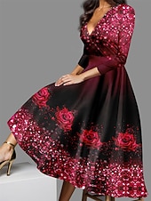 Ystävänpäivän naisten midi-mekko rento mekko talvimekko keinutuskankaat puoliformaali mekko katumuoti A-linjan muodollinen loma juhlat säännöllinen istuvuus kukka 3/4 pituinen hiha v-pääntie halpa Kukkamekko-Ystävänpäivän naisten midi-mekko rento mekko talvimekko keinutuskankaat puoliformaali mekko katumuoti A-linjan muodollinen loma juhlat säännöllinen istuvuus kukka 3/4 pituinen hiha v-pääntie