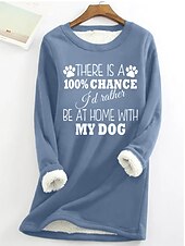 billiga Tröjor och tröjor-dam sweatshirt pullover sherpa polyester letter casual sport varm fuzzy comfrt rund hals långärmad topp mikroelastisk höst &amp;amp; vinterkomfort, mjukt tyg som andas