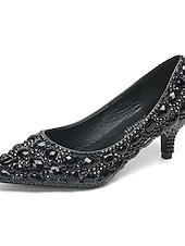 お買い得  結婚式のゲスト-女性用キラキラ輝くラインストーンのポインテッドトゥパンプス - 結婚式、カクテルパーティー、パーティーに最適なローキトンヒールのドレスシューズ