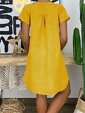 economico disegnare abiti in cotone e lino-Per donna Mini Abito Abiti ispirati al lino Abito Bianco Abito Camicia Vestito Casual Essenziale Streetwear Data Vestibilità regolare Manica Corta Collo a Spacco Bianco Giallo Rosa Arancione Estate