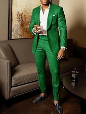 cheap Semi-Formal Suits-Men&#039;s Wedding Party Suits Green Army Green Daily Business Solid Colored Plus Size 2 Piece Single Breasted Two-buttons