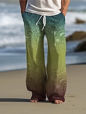 baratos Calça Casual Estampada Masculina-Estampado Cashemere Vintage Homens Impressão 3D Calças Ao ar livre Roupa Diária Streetwear Poliéster Amarelo Vermelho Azul S M L Cintura Média Elasticidade Calça