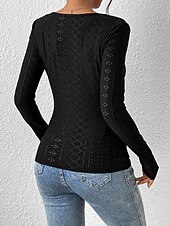 お買い得  レディースセクシートップス-Tシャツ アイレットトップ 女性用 ブラック ホワイト 平織り レーストリム 日常 ファッション スクエアネック スリム S