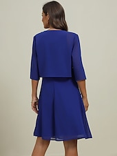 preiswerte abendkleider-Damen Kleid-Set Arbeitskleidung Kleid für Hochzeitsgäste Chiffonkleid Elegant Mode Einfach Rüsche Patchwork Minikleid Halbarm Rundhalsausschnitt Büro Hochzeitsgast Blau Sommer Frühling Normale