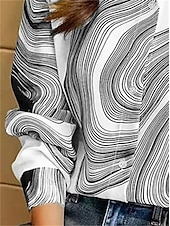 ieftine Topuri pentru femei cu dungi și geometrice-Cămașă pentru femei cu print la modă cu nasturi cu mânecă lungă bluze regolare guler casual alb-negru primăvară și toamnă