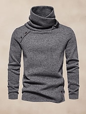voordelige basis t-shirts-Voor heren T-shirt Shirt met lange mouwen Lange mouw Coltrui Lente &amp; Herfst Effen Modieus Ontwerper Basic Knop Vakantie Straat Uitgaan Grijs Top T-shirt voor mannen