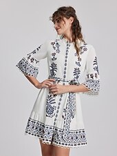 economico abito casual stampato-abito a trapezio con lacci geometrici floreali casual