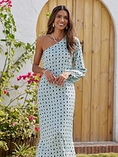 economico abito casual stampato-maxi abito geometrico monospalla