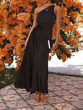 cheap Cocktail Dress-Women&#039;s Prom Dress Party Dress Cut Out Dress Pleated Drawstring One Shoulder Sleeveless Valentine&#039;s Day Wedding Guest Elegant Black Light Purple Summer Spring