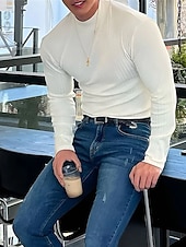 economico magliette di base-Per uomo Maglietta Maglietta a Maglia Camicia a Maniche Lunghe Manica Lunga Dolcevita Primavera &amp; Autunno Semplice Striscia di Fossa Moda Designer Essenziale Vacanza Streetwear Uscire Nero Bianco