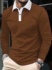 olcso Férfi klasszikus póló-Férfi POLO trikó Button Up Polos Munka Hétköznapi Hajtóka Hosszú ujj Divat Alap Színes Gomb splice Tavasz &amp; Ősz Normál Piros Sötétkék Barna Zöld POLO trikó