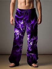abordables Pantalons décontractés imprimés pour hommes-Flamme Abstrait Homme Impression 3D Pantalon Extérieur Usage quotidien Vêtement de rue Polyester Bleu Clair Jaune Rouge S M L Taille médiale Élasticité Pantalon