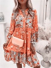 abordables Vestidos boho-Mujer Mini vestido Vestido informal Vestido bohemio Vestido de primavera Vacaciones Ropa de calle Vacaciones Calle Festivos Ajuste regular Floral Manga Larga cuello partido Rosa Azul Piscina Verde