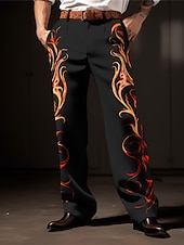 cheap Loose-Flame Business Casual Men&#039;s 3D Print Dress Pants Pants Trousers Outdoor Street Wear to work Polyester Yellow Red Blue S M L High Elasticity Pants