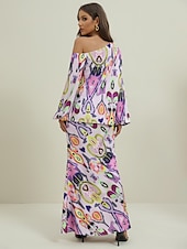 tanie Bluzki damskie garniturowe-Damskie Zestaw sukienek Codzienne sukienki Sukienka ołówkowa Sukienka z nadrukiem Moda Moda miejska Graficzny Abstrakcja Nadruk Sukienka maxi Długi rękaw Na jedno ramię Na zewnątrz Urlop Czerwony