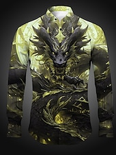 economico Stampa animal-Per uomo Drago Camicia Camicia con bottoni Manica lunga Astratto Da tutti i giorni Per uscire Primavera estate Collo ripiegabile Stampa Bottone giù Rosso Uva Blu Verde scuro Viola