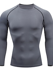 お買い得  メンズ アクティブ T シャツ &amp; タンクトップ-男性用 Tシャツ ジムシャツ コンプレッション・シャツ フィットネスシャツ メンズトップス クルーネック 長袖 スポーツ バケーション お出かけ カジュアル／普段着 速乾性 吸汗性 高通気性 高弾性 平織り ブラック ホワイト アクティブウェア ファッション スポーツ