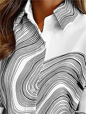 ieftine Topuri pentru femei cu dungi și geometrice-Cămașă pentru femei cu print la modă cu nasturi cu mânecă lungă bluze regolare guler casual alb-negru primăvară și toamnă