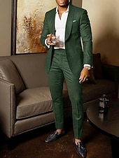 cheap Semi-Formal Suits-Men&#039;s Wedding Party Suits Green Army Green Daily Business Solid Colored Plus Size 2 Piece Single Breasted Two-buttons