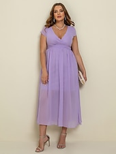 abordables Robe de cocktail-robe longue Femme Grande Taille Robe de bal Manche Courte Eté Printemps Automne - Mode Soirée Moderne Ruché Couleur monochrome Col V Vacances 2023 Noir Blanche Jaune Vert Claire Vin Rouge Bleu Vert