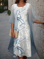 abordables Robe Fleurie-Robe de graduation pour femmes Robe Midi Ensemble de deux pièces Robe d&#039;invitée de mariage Robe cocktail Robe en chiffon Extérieur Vacances Mode Imprimé décontracté Éléguante Printemps Col rond À