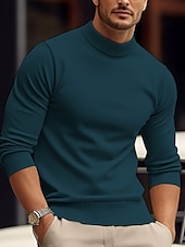 billiga tröja för män-Herr Pullover tröja Stickad tröja Ribbad Sticka Stickat Slät Mock Neck Grundläggande Håller värmen Dagliga kläder Semester Kläder Höst vinter Svart Vit S M L