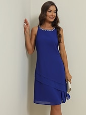 preiswerte abendkleider-Damen Kleid-Set Arbeitskleidung Kleid für Hochzeitsgäste Chiffonkleid Elegant Mode Einfach Rüsche Patchwork Minikleid Halbarm Rundhalsausschnitt Büro Hochzeitsgast Blau Sommer Frühling Normale