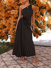 cheap Cocktail Dress-Women&#039;s Prom Dress Party Dress Cut Out Dress Pleated Drawstring One Shoulder Sleeveless Valentine&#039;s Day Wedding Guest Elegant Black Light Purple Summer Spring