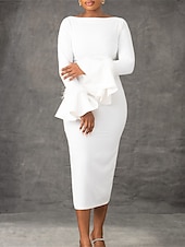 preiswerte Bodycon für den Klub-Damen Weißes Kleid abendkleider Federkleid Feder Rundhalsausschnitt Langarm Midikleid winterkleider damen kleid hochzeitsgast Schwarz Weiß Sommer Frühling