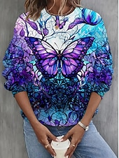 preiswerte Tiere Tops-Sweatshirt für Damen, Grafik, Tier, Schmetterling, lässig, Sport-Print, Sportbekleidung, lustig, Rundhalsausschnitt, lange Ärmel, mikroelastisch, Herbst&amp;amp;Winterkomfort, atmungsaktives, weiches