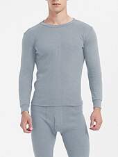 billiga Pyjamas-Herr Termiskt underställ Sovkläder Termiskt set 2 delar Slät Varm Mode Ledigt Hem Dagligen Säng Bomull Komfort Varm Mjuk Rund hals Långärmad T-shirt Byxa Höst Vinter Svart Vit