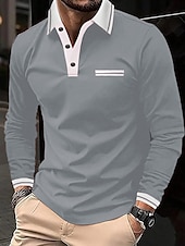 preiswerte Klassisches Poloshirt für Herren-Herren Poloshirt Polos mit Knöpfen Casual Sport Kargen Langarm Modisch Basic Farbblock Taste Tasche Frühling &amp; Herbst Regular Fit Marineblau Wein Dunkelgrau Hellgrau Poloshirt