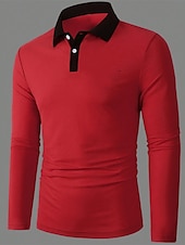 olcso Férfi klasszikus póló-Férfi POLO trikó Button Up Polos Munka Hétköznapi Hajtóka Hosszú ujj Divat Alap Színes Gomb splice Tavasz &amp; Ősz Normál Piros Sötétkék Barna Zöld POLO trikó
