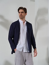 billige luksus blazer i lin-100% Lin Herre Blazer i lin Blazer Virksomhet Formell kveld Bryllupsfest Mote Fritid Vår &amp; Vinter عادي Lomme Fritid / hverdag Enkeltkneppet Blazer Svart Mørkeblå