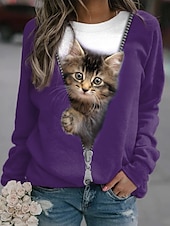 cheap Graphic shop Sweatshirts &amp; Hoodies-Women&#039;s Plus Size Sweatshirt Pullover Cat Street Casual Sports Basic Round Neck Long Sleeve Top Micro-elastic Fall &amp; Winter Comfrt Breathable Soft Fabric