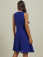 preiswerte abendkleider-Damen Kleid-Set Arbeitskleidung Kleid für Hochzeitsgäste Chiffonkleid Elegant Mode Einfach Rüsche Patchwork Minikleid Halbarm Rundhalsausschnitt Büro Hochzeitsgast Blau Sommer Frühling Normale