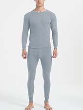 billiga Pyjamas-Herr Termiskt underställ Sovkläder Termiskt set 2 delar Slät Varm Mode Ledigt Hem Dagligen Säng Bomull Komfort Varm Mjuk Rund hals Långärmad T-shirt Byxa Höst Vinter Svart Vit