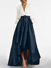preiswerte Cocktailkleider-A-Linie Cocktailkleider Smokingkleid Elegantes Kleid Formelle Hochzeitsgast Asymmetrischer 3/4-langer Ärmel V-Ausschnitt Satin mit Raffen Derbykleider 2025