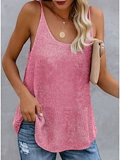 cheap Shirts-Women&#039;s Linen-Inspired Shirts Tank Top Camisole Color Block Vacation Basic Sleeveless U Neck Regular Tops Valentine&#039;s Day Causal Holiday White Pink Blue Khaki Gray Summer