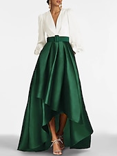 preiswerte Cocktailkleider-A-Linie Cocktailkleider Smokingkleid Elegantes Kleid Formelle Hochzeitsgast Asymmetrischer 3/4-langer Ärmel V-Ausschnitt Satin mit Raffen Derbykleider 2025