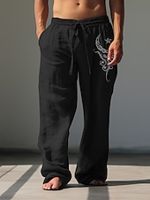 abordables Classique-Homme Graphique Etoile Totem Pantalons en Lin Pantalons Pantalons Amples Taille Moyenne Occasionnel Vacances Tenue quotidienne Sortir Printemps Automne Noir Bleu Vert