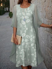 abordables Robe Fleurie-Robe de graduation pour femmes Robe midi Ensemble de robes Deux pièces Robe d&#039;invitée Cocktail Imprimé floral Chiffon Décontractée Mode Élégante Moderne Printemps Col rond À manches courtes