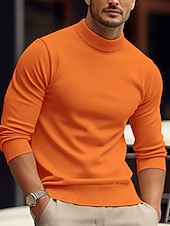 billiga tröja för män-Herr Pullover tröja Stickad tröja Ribbad Sticka Stickat Slät Mock Neck Grundläggande Håller värmen Dagliga kläder Semester Kläder Höst vinter Svart Vit S M L
