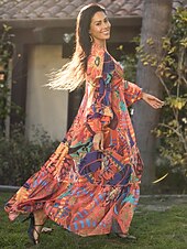 baratos vestido casual estampado-vestido maxi com estampa floral e decote em V