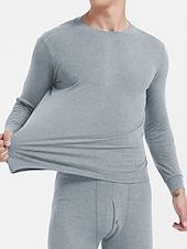 billiga Pyjamas-Herr Termiskt underställ Sovkläder Termiskt set 2 delar Slät Varm Mode Ledigt Hem Dagligen Säng Bomull Komfort Varm Mjuk Rund hals Långärmad T-shirt Byxa Höst Vinter Svart Vit