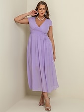 abordables Robe de cocktail-robe longue Femme Grande Taille Robe de bal Manche Courte Eté Printemps Automne - Mode Soirée Moderne Ruché Couleur monochrome Col V Vacances 2023 Noir Blanche Jaune Vert Claire Vin Rouge Bleu Vert